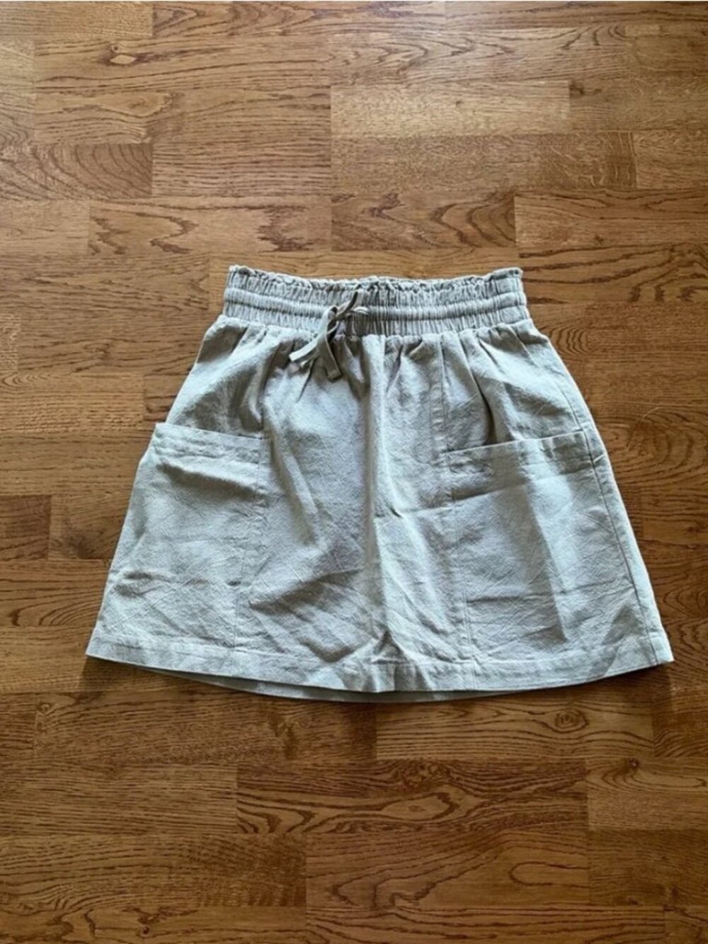 Urban Outfitters UO Emery Pull-On Drawstring Mini Skirt Pockets Tan Khaki S